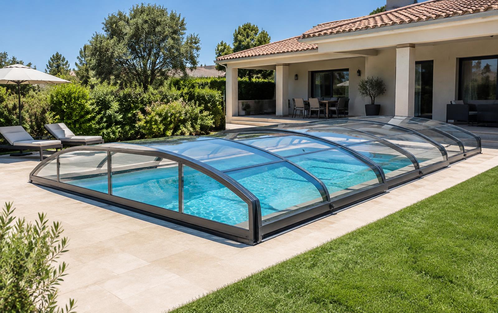 Piscine protégée par un abri